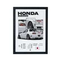 Honda S2000 Ahşap Çerçeveli Poster Otomobil Tasarım Baskı Siyah