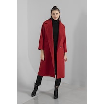 Feminist Kırmızı Önden Düğmeli Oversize Örme Kaşe Kaban 0108068
