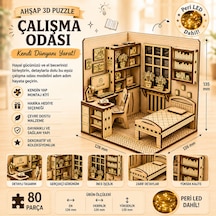 Çalışma Odası Ahşap Maket Seti Dıy Miniatür Yatak Odası Ve Çalışma Köşesi Peri Led'li 3d Puzzle