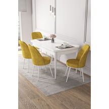 Canisa Concept Kor Serisi 70x114 Açılabilir Mutfak Masası Takımı Beyaz Masa 4 Hardal Sandalye Masa Beyaz Sandalyeler Hardal Sarısı