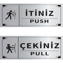 Mayeka İtiniz - Çekiniz Dikdörtgen İkili Levha Set Gümüş Metal Yönlendirme Tabelası Kişiye Özel