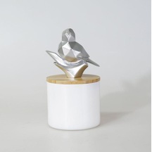 Selim Dekor Kuşlu Küçük Kavanoz Beyaz Gümüş