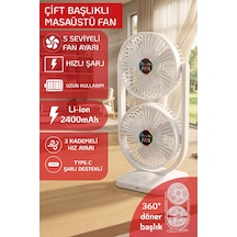 Masaütü Fan Çift Katlı Şarjlı Vantilatör Sessiz Çalışma Oynar Baş Type-c Hızlışarj 3 Kademe Soğutucu