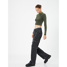 Koton Düz Paça Kargo Kot Pantolon Normal Bel Cepli Pamuklu - Nora Jean Siyah 4wal40011md 4WAL40011MDBLK Siyah