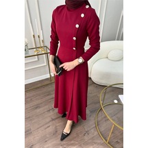 Neşeli Butik Kadın Düğme Detaylı Tesettür Elbise Nms037 Kırmızı