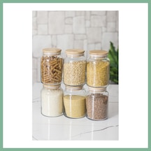 Bşkvirgo 6 Lı Set Bambu Kapaklı Cam Kavanoz & Erzak Saklama Kabı 800 Ml Orta Boy Vakum Kapak Bsk2026 Çok Renkli