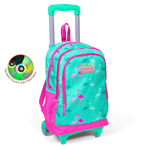 Coral High Kids Su Yeşili Neon Pembe Flamingo Desenli Üç Bölmeli Okul Çantası 23131