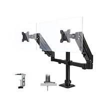 17 32 İnç Amortisörlü Çiftli Pivot Monitör Kolu, Gazlı Yaylı, 2 9 Kg, Çift Montaj Seçeneği Sıkıştırma Ve Vidalama, 360 Döner, Vesa Uyumlu Stant, M02, Siyah