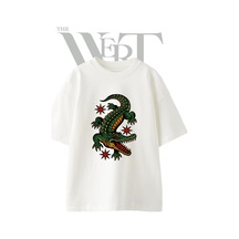Thewert Alligator Tattoo Tasarım Baskılı Ünisex Beyaz Oversize T-shirt