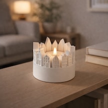 Şehir Silüetli Tealight Mumluk Işık Efektli Dekoratif Mum Tutucu Diğer
