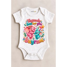 Babylimon Teyzemle Bize Her Gün Bayram Beyaz Kısa Kollu Çıtçıtlı Bebek Zıbını Beyaz - 930083761 Beyaz
