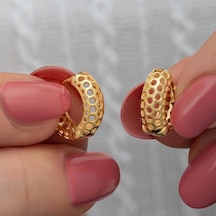 Gümüş Gold Petek Desenli Halka Kadın Küpe Çok Renkli