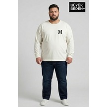 Süperlife Erkek Büyük Beden M Baskılı 2 İplik Bisiklet Yaka Tişört Spr26bts942-13 Ekru