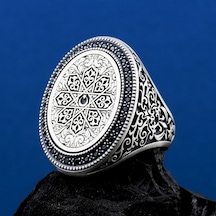 925 Ayar Gümüş Ay Yıldız Motifli Kalem İşlemeli Erkek Yüzük Silver