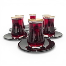 Sudedi Home Altın Yaldızlı Çay Bardağı Seti Siyah Tabaklı 6 Lı Cam Çay Takımı Siyah