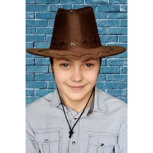 Uniquetrenders Çocuk Unisex Nubuk Kovboy Şapkası 8-14 Yaş Kahverengi