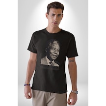 Nelson Mandela Unisex Unisex Siyah Organik Baskılı T-shirt Penye Yüksek Kalite Siyah