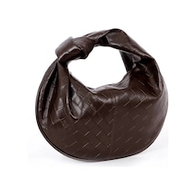 Glemix Helen Düğümlü Acı Kahve Örgü Desen Trend Mini Kadın Bowl Bag Acı Kahve Örgü Cilt
