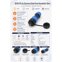 Sd16 6 Pin Su Geçirmez Erkek Panel Konnektörü - 16mm