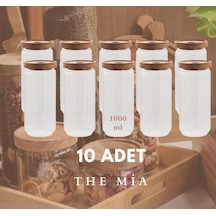 The Mia Ahşap Kapaklı 10 Lu Büyük Boy Cam Saklama Kabı 1000 Ml Cam0315