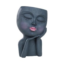 Novahub Gri Yüz Saksı İnsan Yüzü Uyku Güzellik Pürüzsüz Kenar Pervane Yanak Düz Kafa Dekoratif Reçine Kapalı Açık
