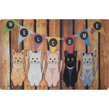 Welcome Temalı Kedili Dekoratif Kapı Önü Ve İç Mekan
