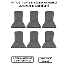 Lüks Arkalıklı Sandalye Minderi 6lı 4cm Süngerli Gri Örümcekdesen Gri
