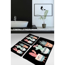 Happy Cactus Djt Siyah 3 Lü Set Banyo Halısı Takımı Çok Renkli