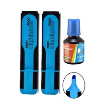 Fosforlu İşaret Kalemi Mavi Doldurulabilir 2 Adet ve Mürekkebi 30ml 1 Adet Fosforlu Neon Kalem