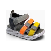 Arzen Bebe 232-26 3 Cırtlı Işıklı Anatomik Çocuk Sandalet Gri Turuncu Sarı 22-25