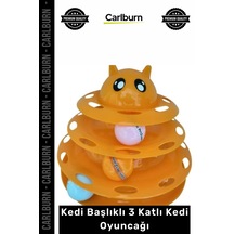 Özel Üretim İnteraktif Kule Top Yakalama Egzersiz Düzenekli Kedi Başlıklı 3 Katlı Kedi Oyuncağı