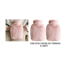2 Adet Sıcak Su Torbası Yan Cepli Pembe Peluş Termofor 27x17x2cm 1 Litre Pembe