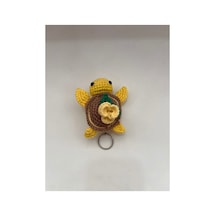 Amigurumi Örgü Kaplumbağa Anahtarlık - El Yapımı Çiçekli Tasarım Sarı Sarı
