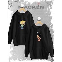 Macklin Sevgili Çift Kombini Cedric Ve Chen Baskılı Özel Tasarım Kapüşonlu Sweatshirt 2li Set Takım Siyah Mck1073 Siyah