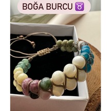 Boğa Burcu Çift Sıra Makrome Doğal Taş Bileklik Çok Renkli