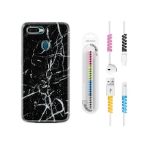 Oppo Ax7 Kılıf Kablo Koruyuculu Black Marble 3 1382 Siyah
