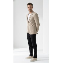 Plus Scorpion Ck089 Erkek Slim Fit Blazer Ceket Tek Düğmeli Çift Yırtmaçlı Torba Cepli Yarım Astarlı Bej