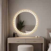 90x90 Cm Luna Dot Led Banyo Aynası Dimming Touch Sensörlü Günışığı 3000k Sarı