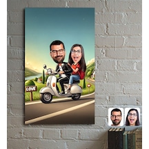 Bk Gift Kişiye Özel Motorcu Çift Karikatürlü Ahşap Tablo - 1, Sevgililer Günü, Sevgiliye Hediye Kobitmeyencom33789 Bk Gift