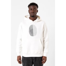 Siyah Beyaz Parmak İzi Beyaz Erkek 3ip Kapşonlu Sweatshirt 001