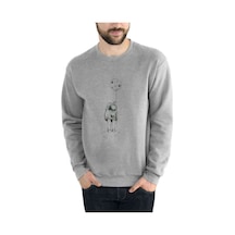 Astronot Balon Ay Baskılı Gri Erkek Örme Sweatshirt