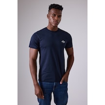 Marıne Tee Deniz Temalı Ribana Bisiklet Yaka Pamuk T-shirt-3151 Koyu Mavi