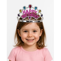 Gümüş - 140 - Renk Happy Birthday Yazılı Doğum Günü Tacı - Edntrend - 60 Cm