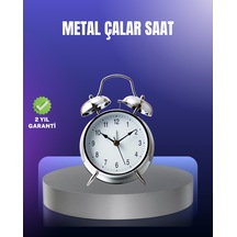 Yuvarlak Gümüş Dekoratif Işıklı Masa Üstü Saat Alarmlı Sessiz Çalışma - Lisinya