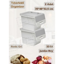 2 Li Tekerlekli Patateslik Soğanlık Bpa Free Oyuncaklık Erzak Kutusu Sebzelik Gri 33 Lt Gri Beyaz