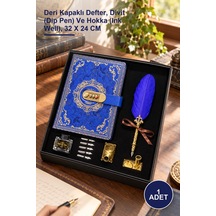 1 Adet Şifreli Deri Defter Ve Divit Hokka Seti Deri Kapaklı Defter, Divit Dip Pen Ve Hokka Ink Well , 32 X 24 Cm