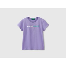 United Colors Of Benetton Benetton Kız Çocuk Simli Logo Baskılı T-shirt Mor