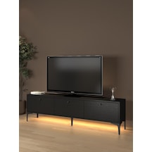 Paris Led Işıklı Dolaplı Minifiksli 160 Cm Tv Ünitesi - Tv Sehpası - Wood Siyah