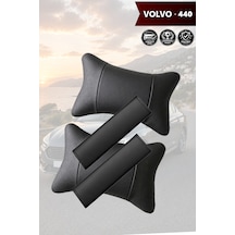 Volvo 440 Uyumlu Siyah Lüks Deri Kemer Koruyucu Set Deri Yastık