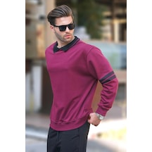 Madmext Bordo Polo Yaka Oversize Kolu Şeritli Erkek Sweatshirt 7048-bordo Bordo